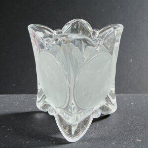 Vintage Square Clear Crystal Frosted Coin Toothpick Holder Match Holder Small